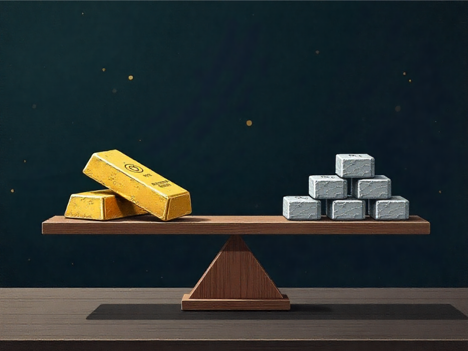 Gold and Silver bars balancing on a scale